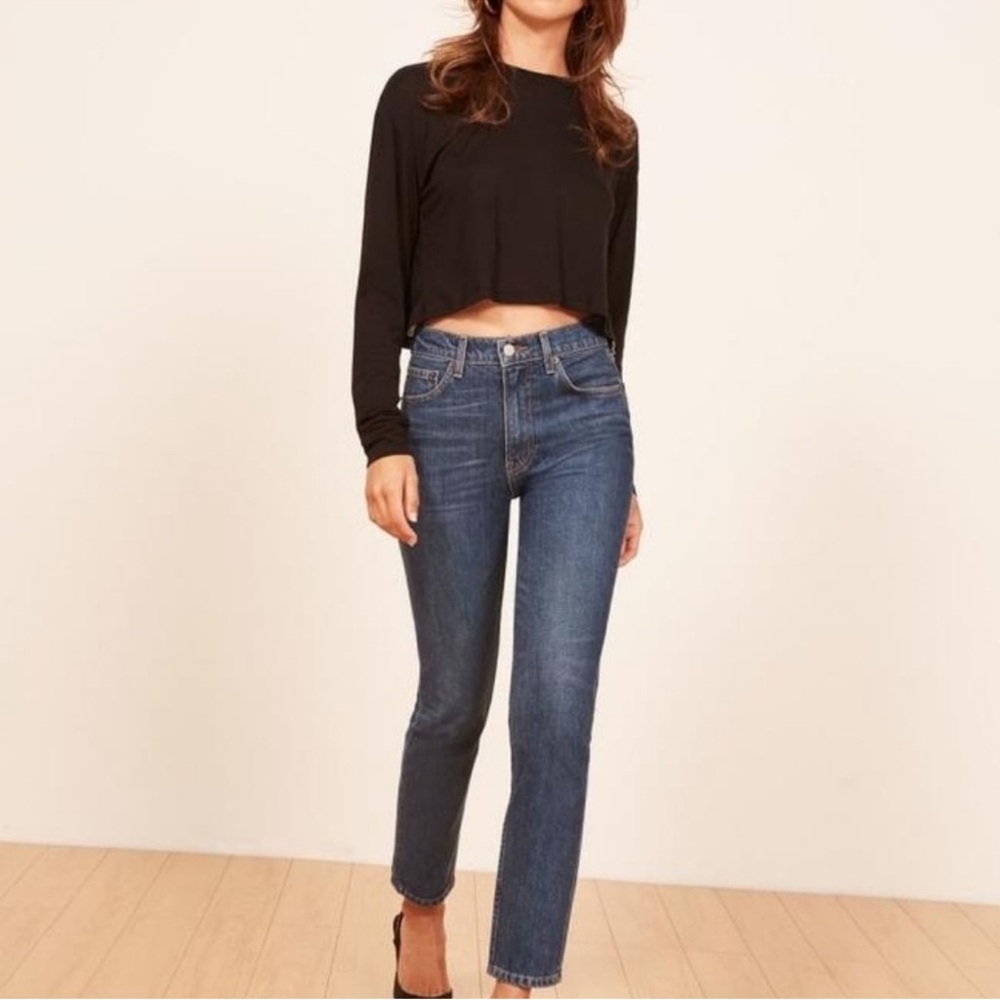 Reformation Julia Crop High Cigarette Jeans Baltic Wash Size 30